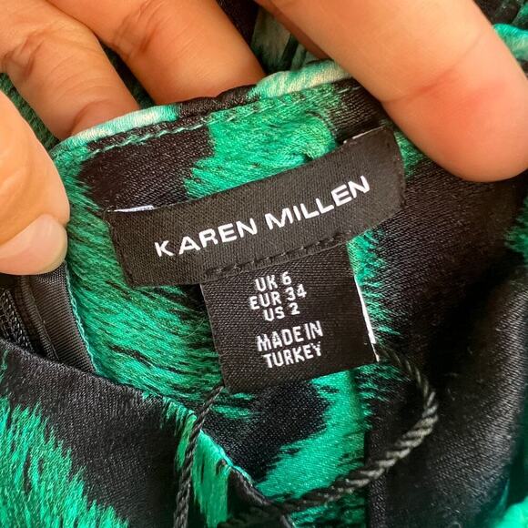 Karen Millen Turquoise Black Tiger Satin Tunic Top Size US 2 - Picture 7 of 8